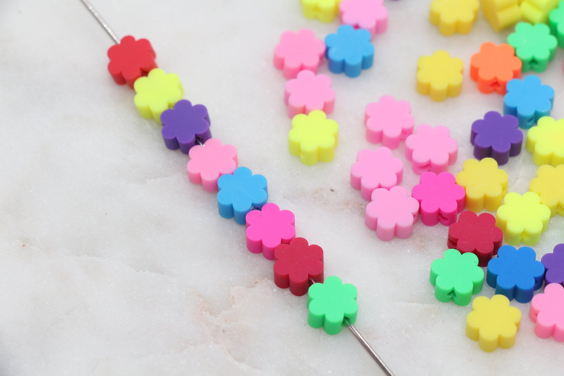 Flower Polymer Clay Beads, Flower Cane Beads, Assorted Flower Beads, Rainbow Flower Slice Beads, Beads for Bracelet #24