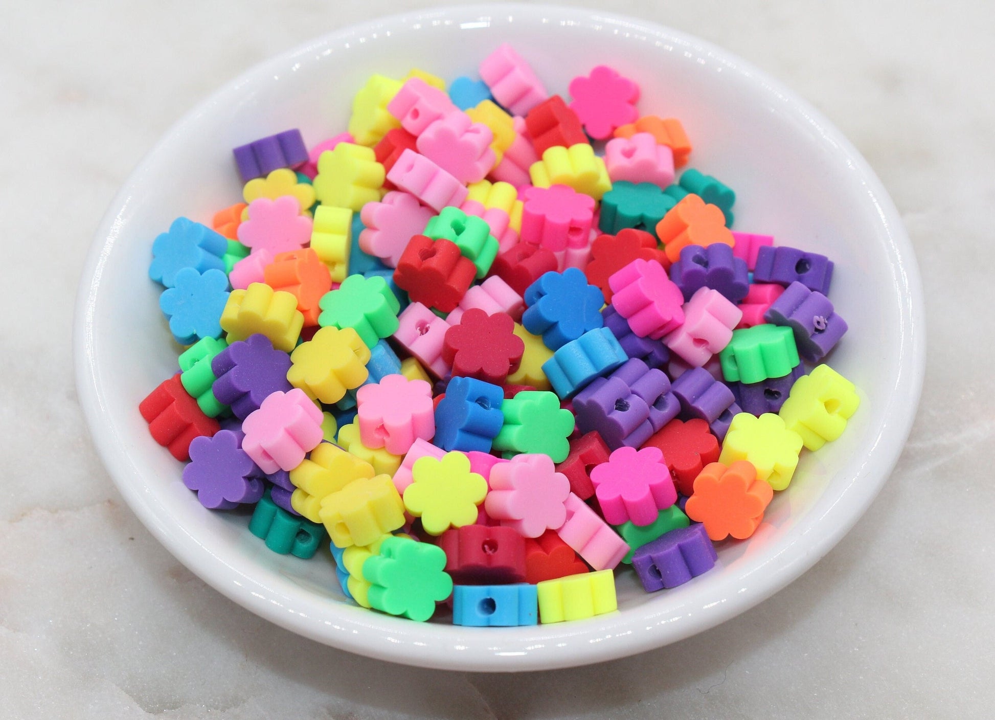 Flower Polymer Clay Beads, Flower Cane Beads, Assorted Flower Beads, Rainbow Flower Slice Beads, Beads for Bracelet #24