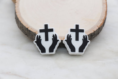 Cross Silicone Beads, Pray Silicone Beads, Cross Religious Chunky Beads, Silicone Loose Beads #310