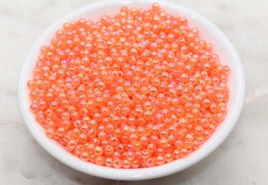 4mm Coral Orange AB Round Beads, Iridescent Acrylic Gumball Beads, Transparent Round Spacer Beads, Bubblegum Beads, Plastic Round Bead #1270