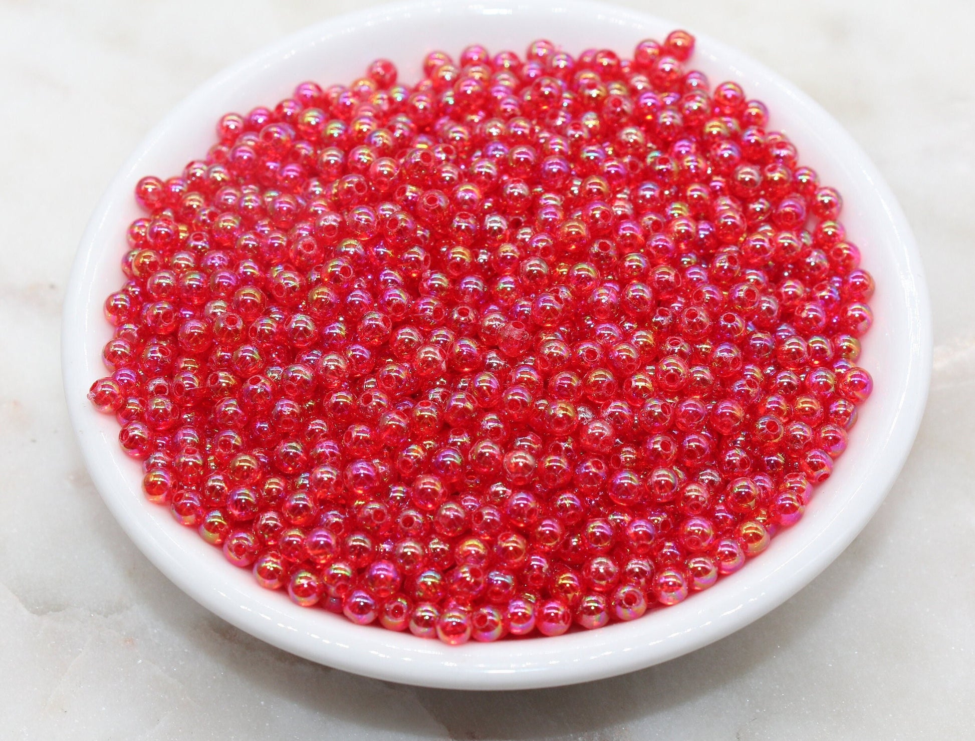 4mm Red AB Round Beads, Iridescent Acrylic Gumball Beads, Transparent Round Spacer Beads, Bubblegum Beads, Plastic Round Bead #1271