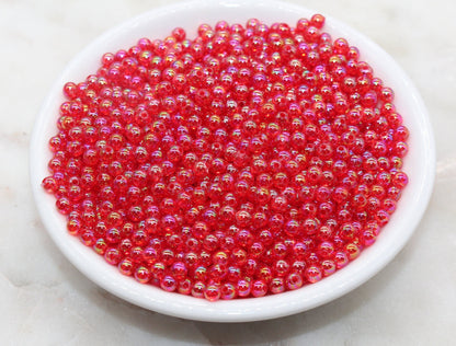 4mm Red AB Round Beads, Iridescent Acrylic Gumball Beads, Transparent Round Spacer Beads, Bubblegum Beads, Plastic Round Bead #1271