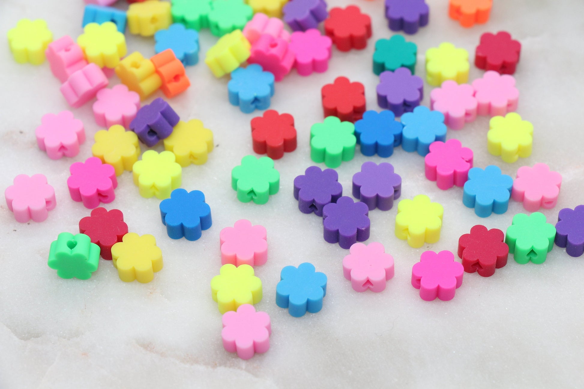 Flower Polymer Clay Beads, Flower Cane Beads, Assorted Flower Beads, Rainbow Flower Slice Beads, Beads for Bracelet #24