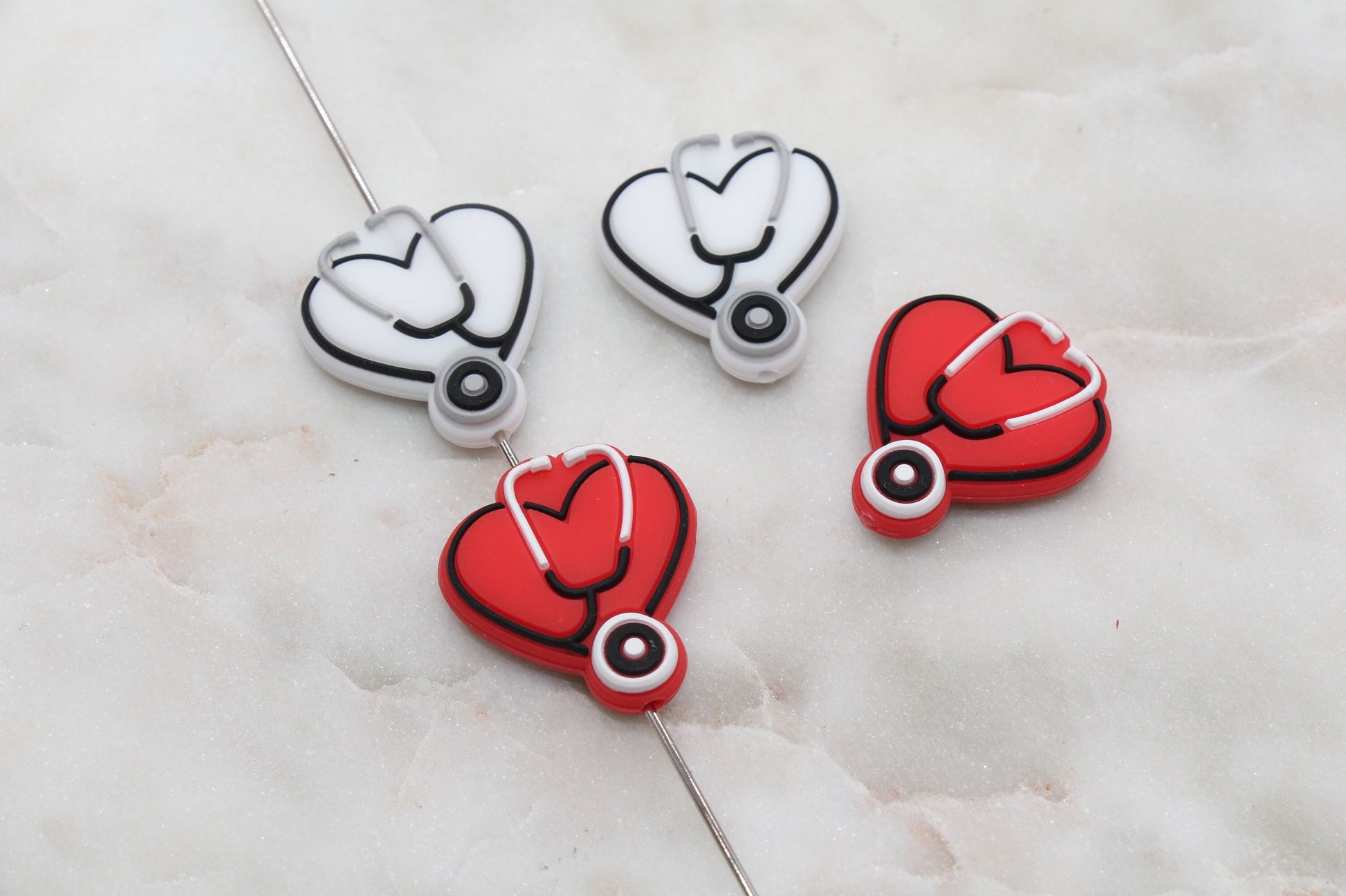 Stethoscope Silicone Beads, Medical Themed Silicone Beads, Heart Stethoscope Silicone Beads, Doctor, Nurse Beads, Silicone Loose Beads #306