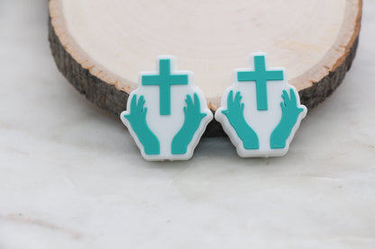Cross Silicone Beads, Pray Silicone Beads, Cross Religious Chunky Beads, Silicone Loose Beads #310