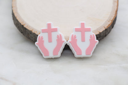 Cross Silicone Beads, Pray Silicone Beads, Cross Religious Chunky Beads, Silicone Loose Beads #310