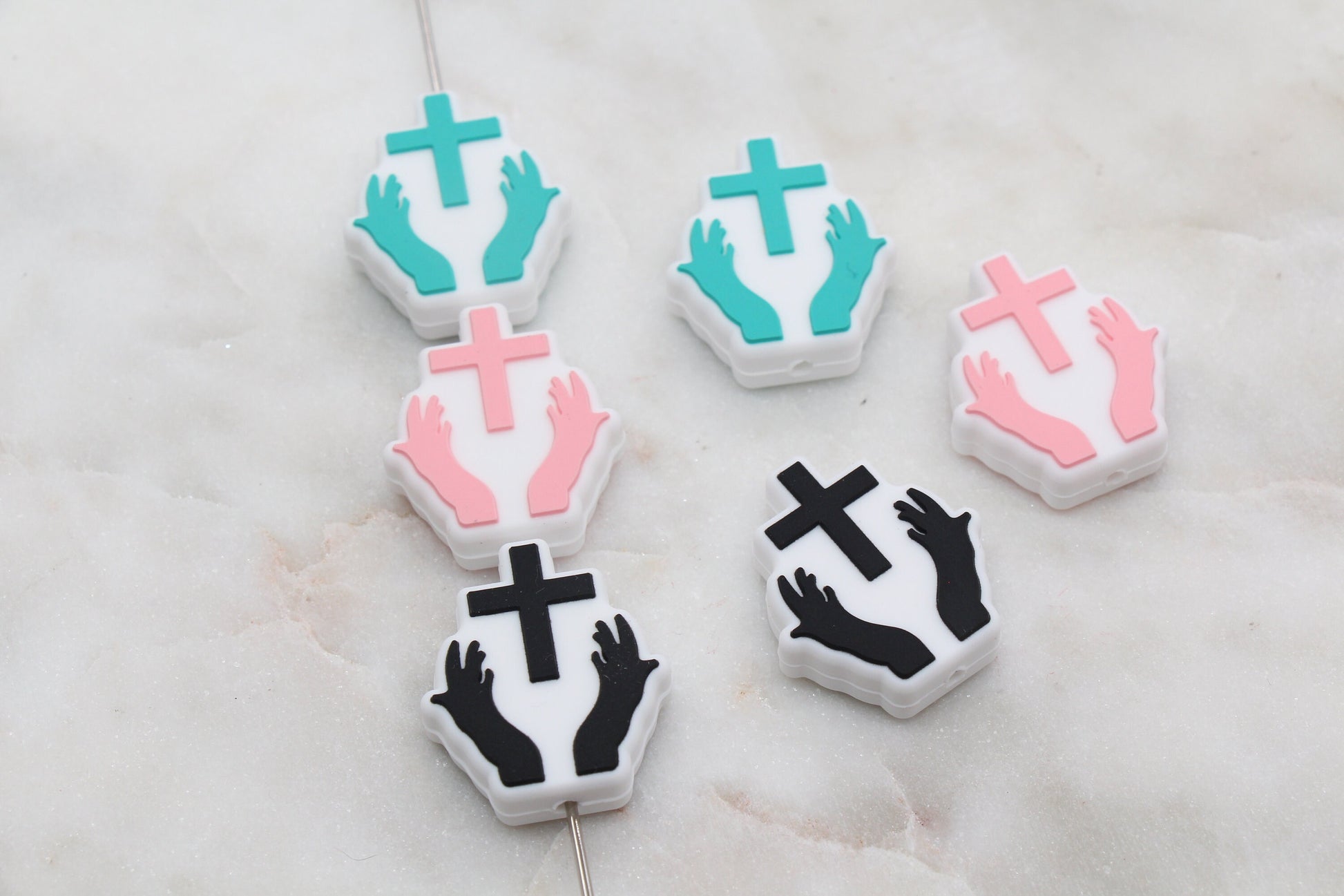 Cross Silicone Beads, Pray Silicone Beads, Cross Religious Chunky Beads, Silicone Loose Beads #310
