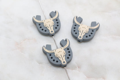 Western Horseshoe Silicone Beads, Long Horn Cow Skull Head Beads, Cow Focal Silicone Beads, Chunky Beads, Silicone Loose Beads #313