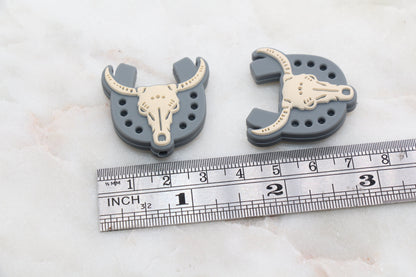 Western Horseshoe Silicone Beads, Long Horn Cow Skull Head Beads, Cow Focal Silicone Beads, Chunky Beads, Silicone Loose Beads #313