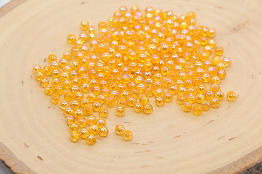 4mm Orange AB Round Beads, Iridescent Acrylic Gumball Beads, Transparent Round Spacer Beads, Bubblegum Beads, Plastic Round Bead #1269