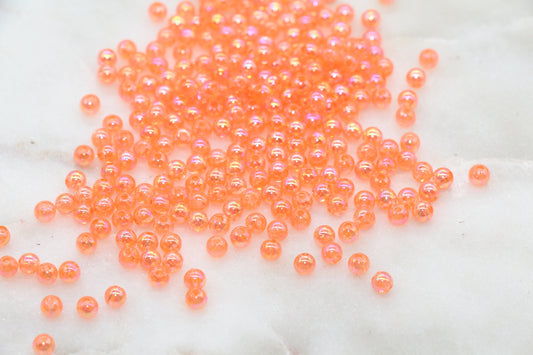 4mm Coral Orange AB Round Beads, Iridescent Acrylic Gumball Beads, Transparent Round Spacer Beads, Bubblegum Beads, Plastic Round Bead #1270