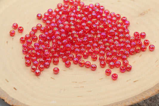 4mm Red AB Round Beads, Iridescent Acrylic Gumball Beads, Transparent Round Spacer Beads, Bubblegum Beads, Plastic Round Bead #1271