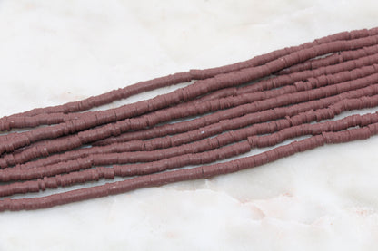 4mm Brown Heishi Beads, Polymer Clay Disc Beads, African Disc Beads, Vinyl Heishi, 16 inch Strand #143