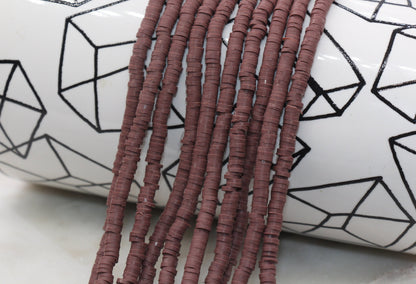 4mm Brown Heishi Beads, Polymer Clay Disc Beads, African Disc Beads, Vinyl Heishi, 16 inch Strand #143
