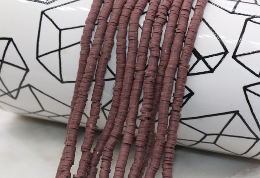 4mm Brown Heishi Beads, Polymer Clay Disc Beads, African Disc Beads, Vinyl Heishi, 16 inch Strand #143