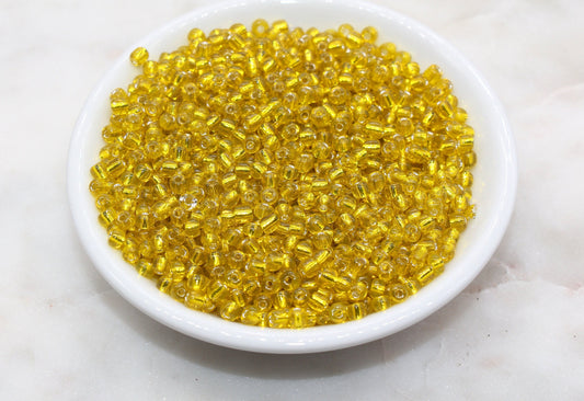 Transparent Glass Beads with Silver Lined, 4mm 6/0 Glass Round Beads, Yellow Trans Seed Beads, Rocailles Beads, Beading Supplies #1227