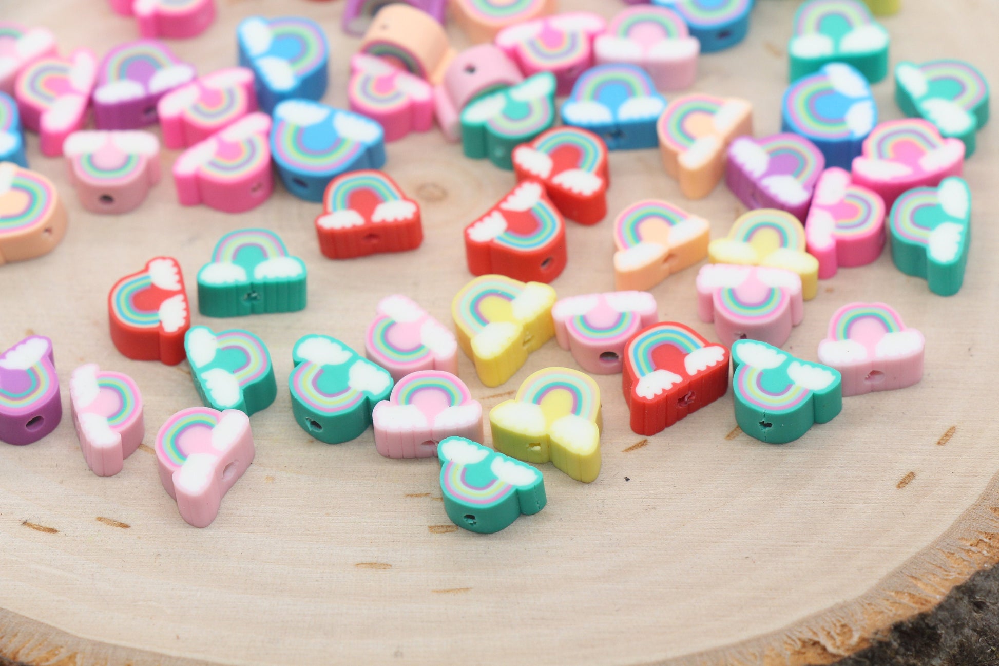 Rainbow and Cloud Polymer Clay Beads, Mix Rainbow Cane Beads, Cloud Cane Beads, Fimo Cane Beads, Jewelry Beads, Beads for Bracelet #146