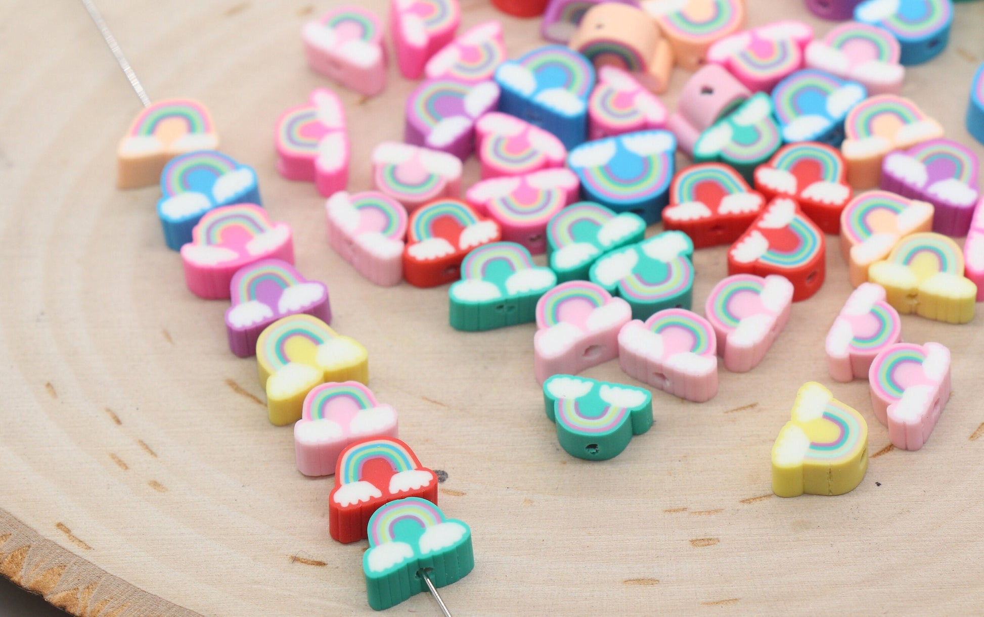Rainbow and Cloud Polymer Clay Beads, Mix Rainbow Cane Beads, Cloud Cane Beads, Fimo Cane Beads, Jewelry Beads, Beads for Bracelet #146