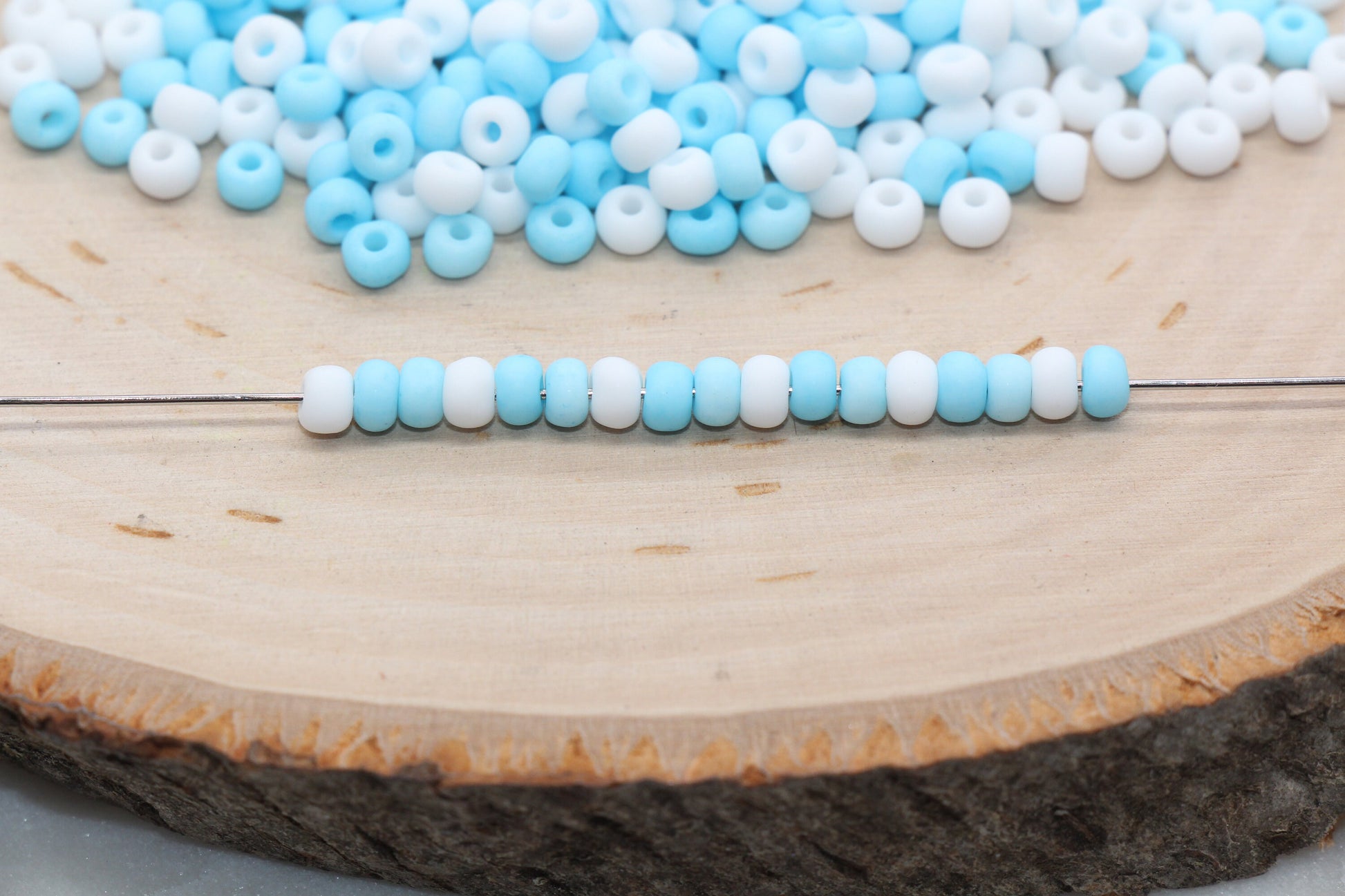 Matte Glass Seed Beads, 4mm 6/0 Glass Round Seed Beads, Blue and White Mix Seed Beads, Frosted Mix Rocailles Beads, Beading Supplies #1298