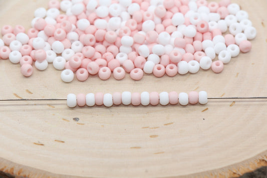 Matte Glass Seed Beads, 4mm 6/0 Glass Round Seed Beads, Light Peach and White Mix Beads, Frosted Mix Rocailles Beads, Beading Supplies #1297