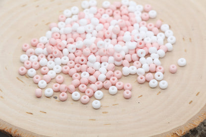 Matte Glass Seed Beads, 4mm 6/0 Glass Round Seed Beads, Light Peach and White Mix Beads, Frosted Mix Rocailles Beads, Beading Supplies #1297