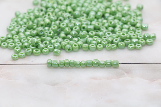 Glossy Glass Seed Beads, 4mm 6/0 Glass Round Seed Beads, Green Opaque Seed Beads, Rocailles Beads, Beading Supplies #1296