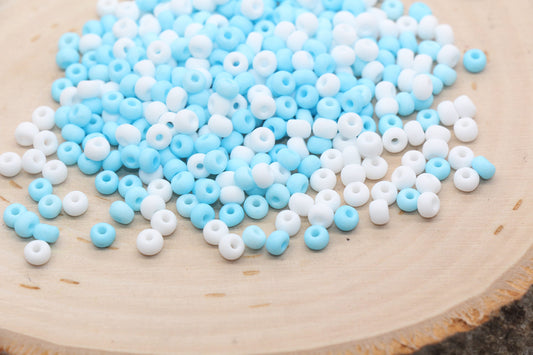Matte Glass Seed Beads, 4mm 6/0 Glass Round Seed Beads, Blue and White Mix Seed Beads, Frosted Mix Rocailles Beads, Beading Supplies #1298