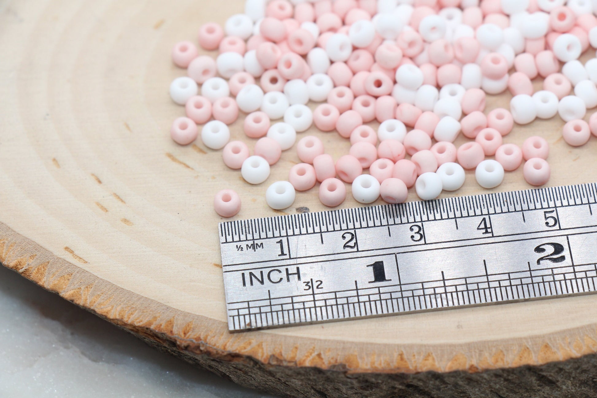 Matte Glass Seed Beads, 4mm 6/0 Glass Round Seed Beads, Light Peach and White Mix Beads, Frosted Mix Rocailles Beads, Beading Supplies #1297