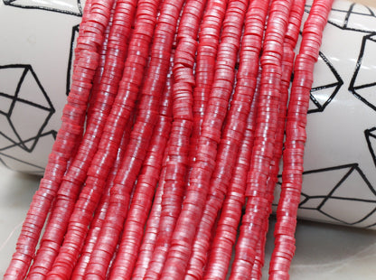 6mm Shimmer Red Polymer Clay Disc Beads, Red Heishi Beads, African Disc Beads, Vinyl Heishi, 16 inch Strand #185