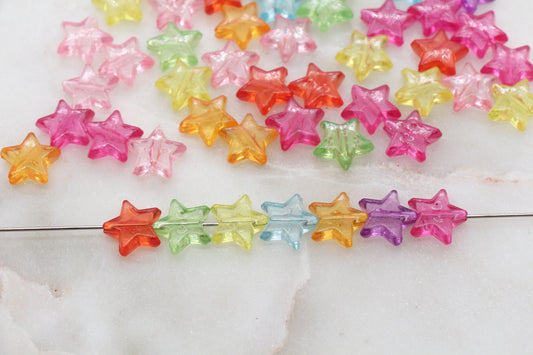 Translucent Multicolored Star Beads, Rainbow Acrylic Star Beads, Plastic Colorful Star Beads, Star Shaped Beads, #2721