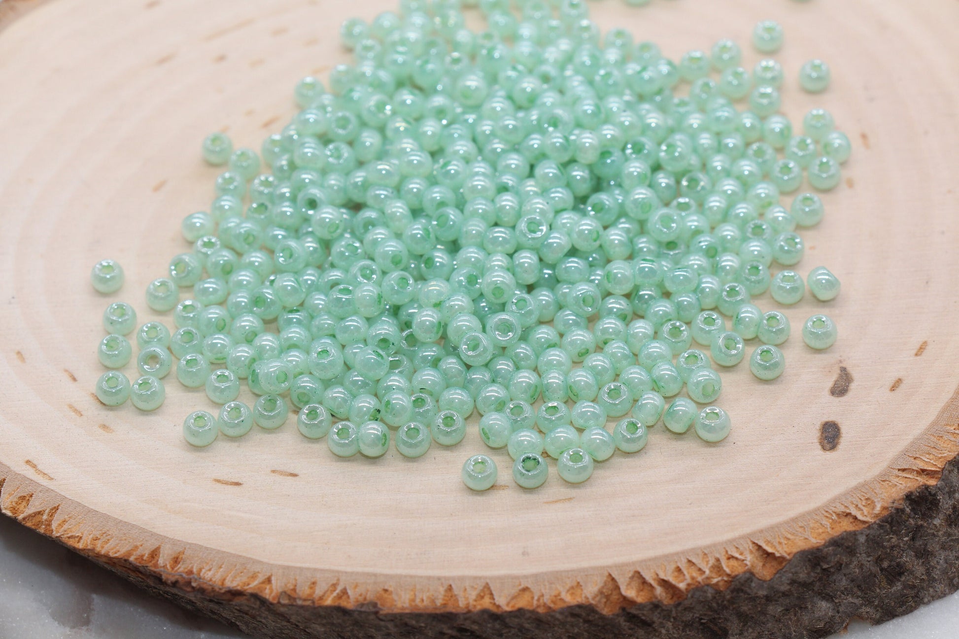 Round Creamy Glass Seed Beads, 4mm 6/0 Glass Round Seed Beads, Creamy Aqua Mint Seed Beads, Glossy Rocailles Beads, Beading Supplies #2734