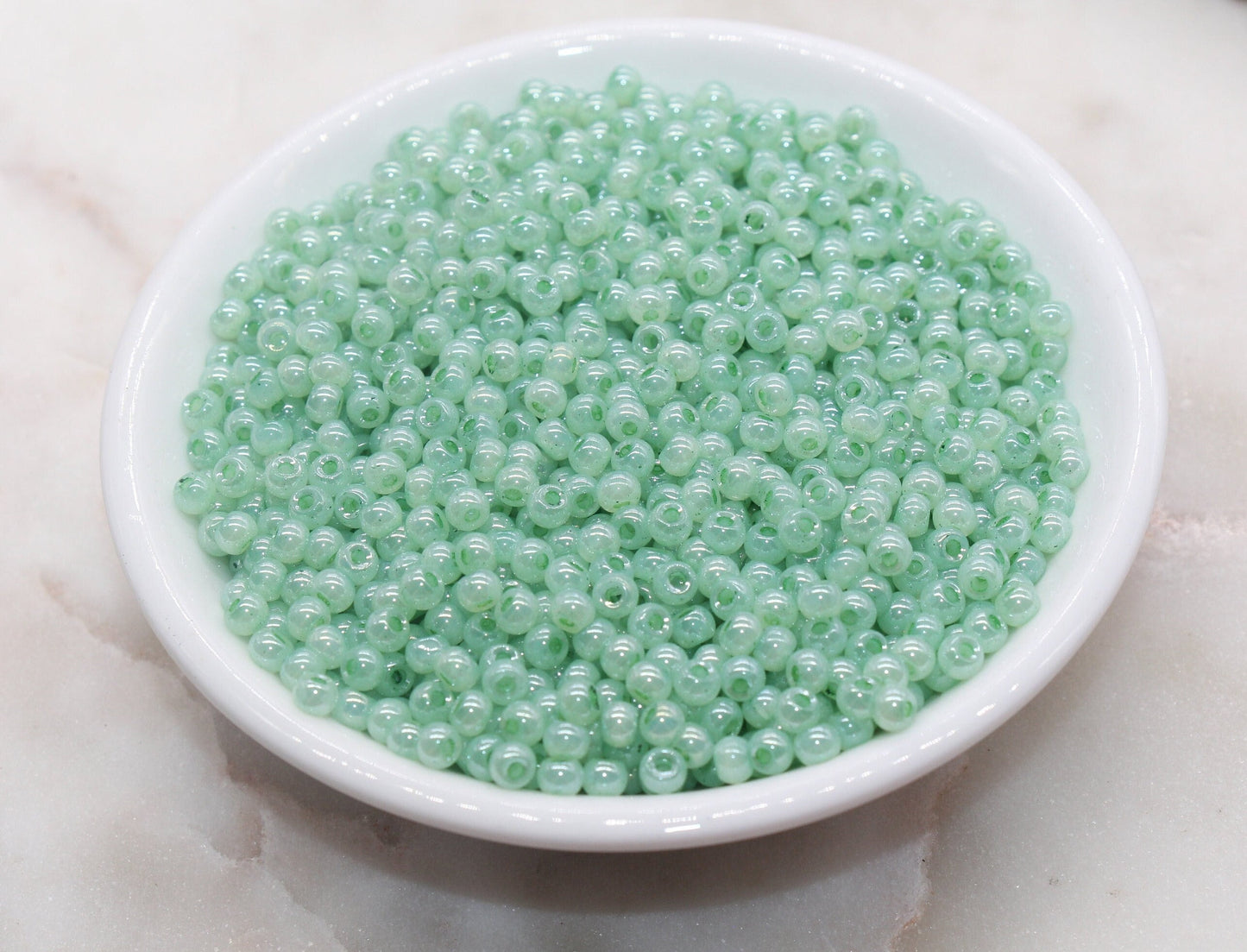 Round Creamy Glass Seed Beads, 4mm 6/0 Glass Round Seed Beads, Creamy Aqua Mint Seed Beads, Glossy Rocailles Beads, Beading Supplies #2734