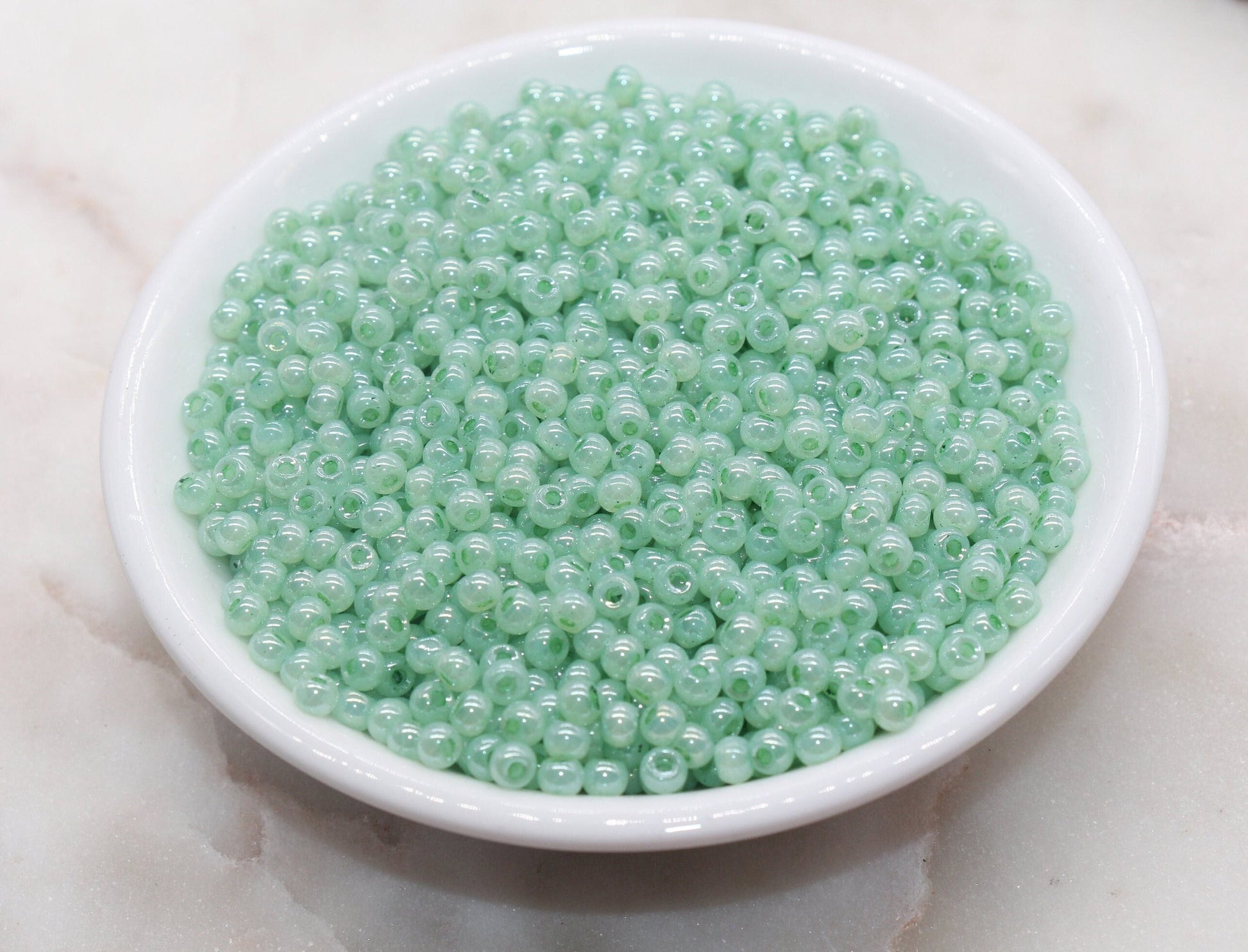 Round Creamy Glass Seed Beads, 4mm 6/0 Glass Round Seed Beads, Creamy Aqua Mint Seed Beads, Glossy Rocailles Beads, Beading Supplies #2734