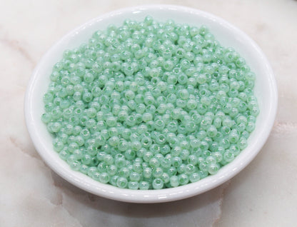 Round Creamy Glass Seed Beads, 4mm 6/0 Glass Round Seed Beads, Creamy Aqua Mint Seed Beads, Glossy Rocailles Beads, Beading Supplies #2734