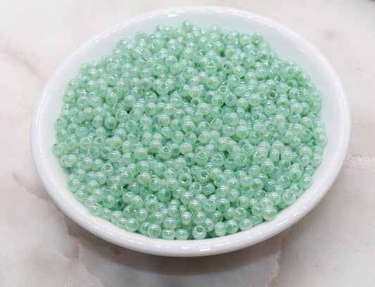 Round Creamy Glass Seed Beads, 4mm 6/0 Glass Round Seed Beads, Creamy Aqua Mint Seed Beads, Glossy Rocailles Beads, Beading Supplies #2734