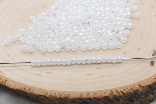 Round Creamy Glass Seed Beads, 4mm 6/0 Glass Round Seed Beads, Creamy White Seed Beads, Glossy Rocailles Beads, Beading Supplies #2736