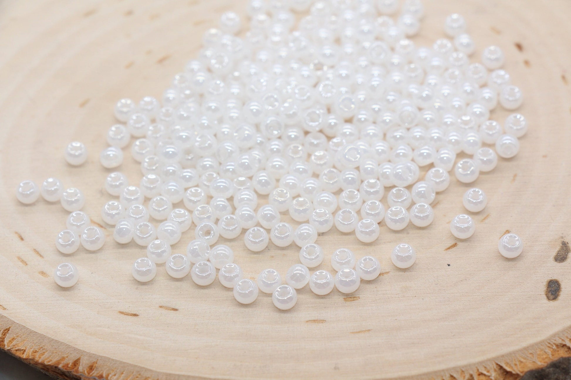 Round Creamy Glass Seed Beads, 4mm 6/0 Glass Round Seed Beads, Creamy White Seed Beads, Glossy Rocailles Beads, Beading Supplies #2736