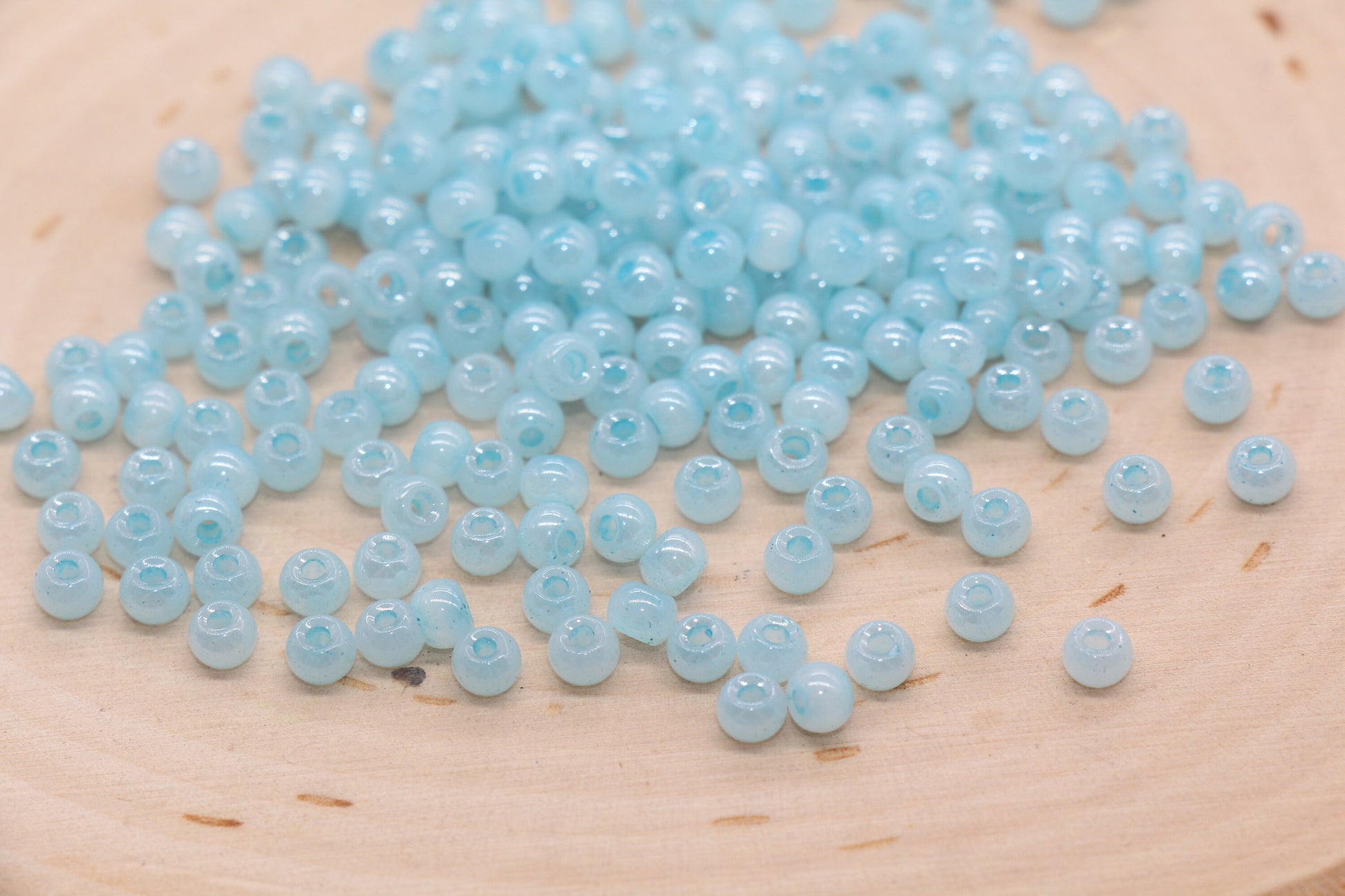 Round Creamy Glass Seed Beads, 4mm 6/0 Glass Round Seed Beads, Creamy Middle Blue Seed Beads, Glossy Rocailles Beads, Beading Supplies #2739