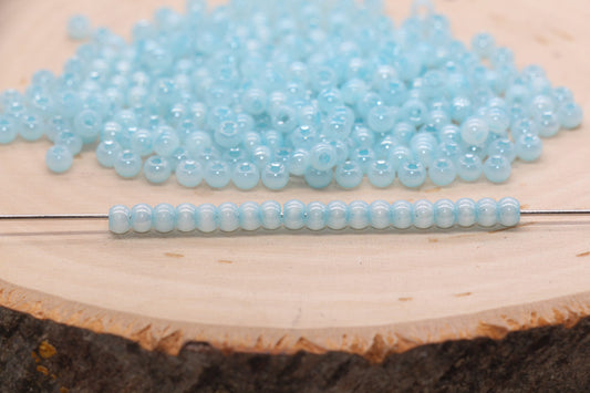 Round Creamy Glass Seed Beads, 4mm 6/0 Glass Round Seed Beads, Creamy Baby Blue Seed Beads, Glossy Rocailles Beads, Beading Supplies #2741