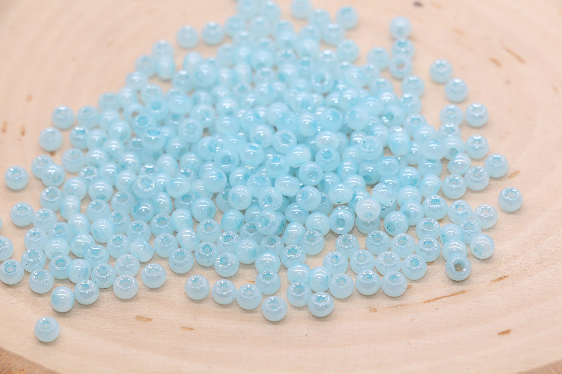 Round Creamy Glass Seed Beads, 4mm 6/0 Glass Round Seed Beads, Creamy Baby Blue Seed Beads, Glossy Rocailles Beads, Beading Supplies #2741
