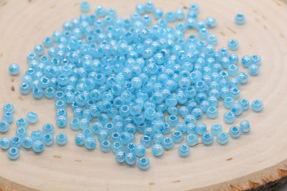 Round Creamy Glass Seed Beads, 4mm 6/0 Glass Round Seed Beads, Creamy Blue Seed Beads, Glossy Rocailles Beads, Beading Supplies #2744