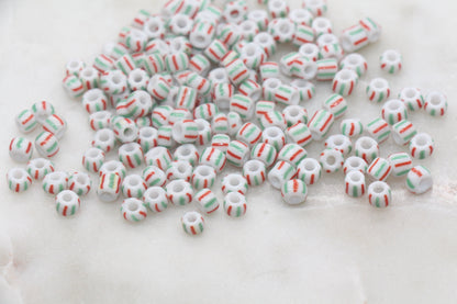 5mm Striped Glass Seed Beads, Size 3/0 Red and Green Striped Glass Seed Beads, Rocailles Beads, Bead Bracelet, Beading Supplies #2747