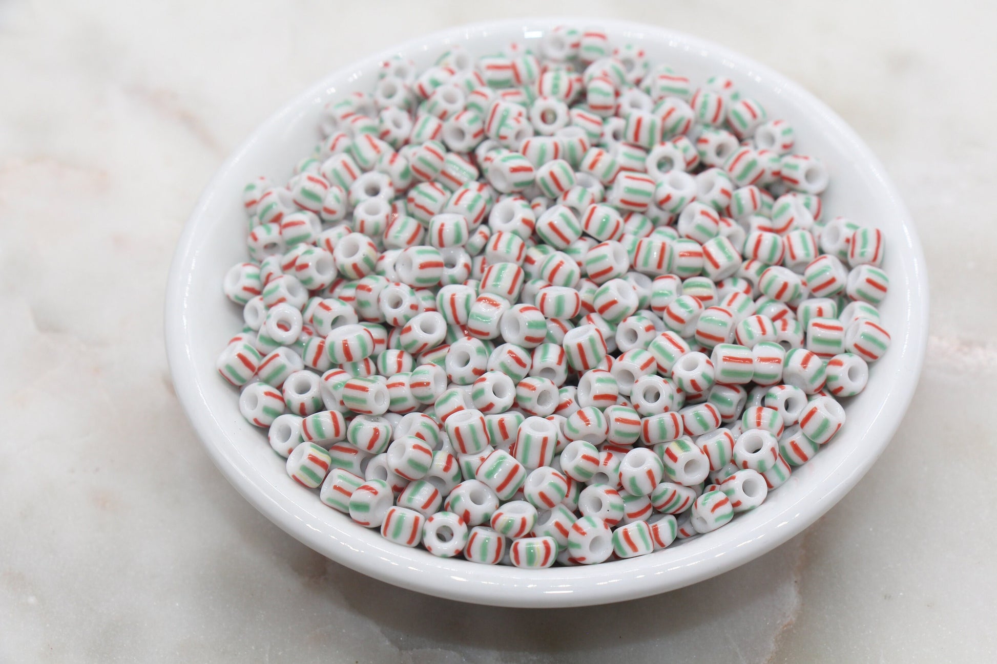 5mm Striped Glass Seed Beads, Size 3/0 Red and Green Striped Glass Seed Beads, Rocailles Beads, Bead Bracelet, Beading Supplies #2747
