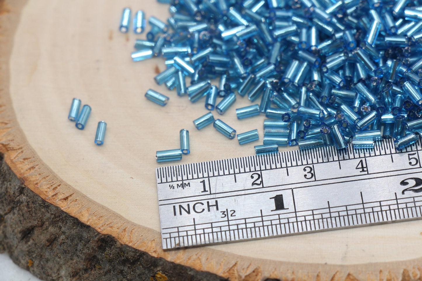 Tube Shape Glass Seed Beads, Blue Tube with Silver Lined Bugle Beads, Size 4mm Beading Supplies #2750