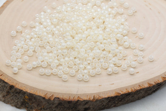 Round Creamy Glass Seed Beads, 4mm 6/0 Glass Round Seed Beads, Creamy Cream Color Seed Beads, Glossy Rocailles Beads, Beading Supplies #2752