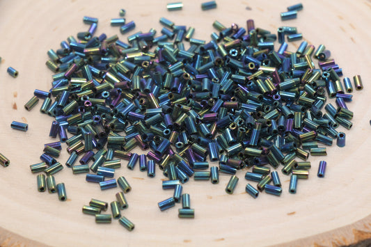 Tube Shape Glass Seed Beads, Metallic Tube Bugle Beads, Size 4mm Beading Supplies #2759