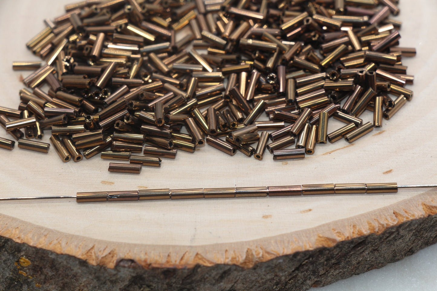 Tube Shape Glass Seed Beads, Metallic Dark Copper Tube Bugle Beads, Size 6mm Beading Supplies #2770