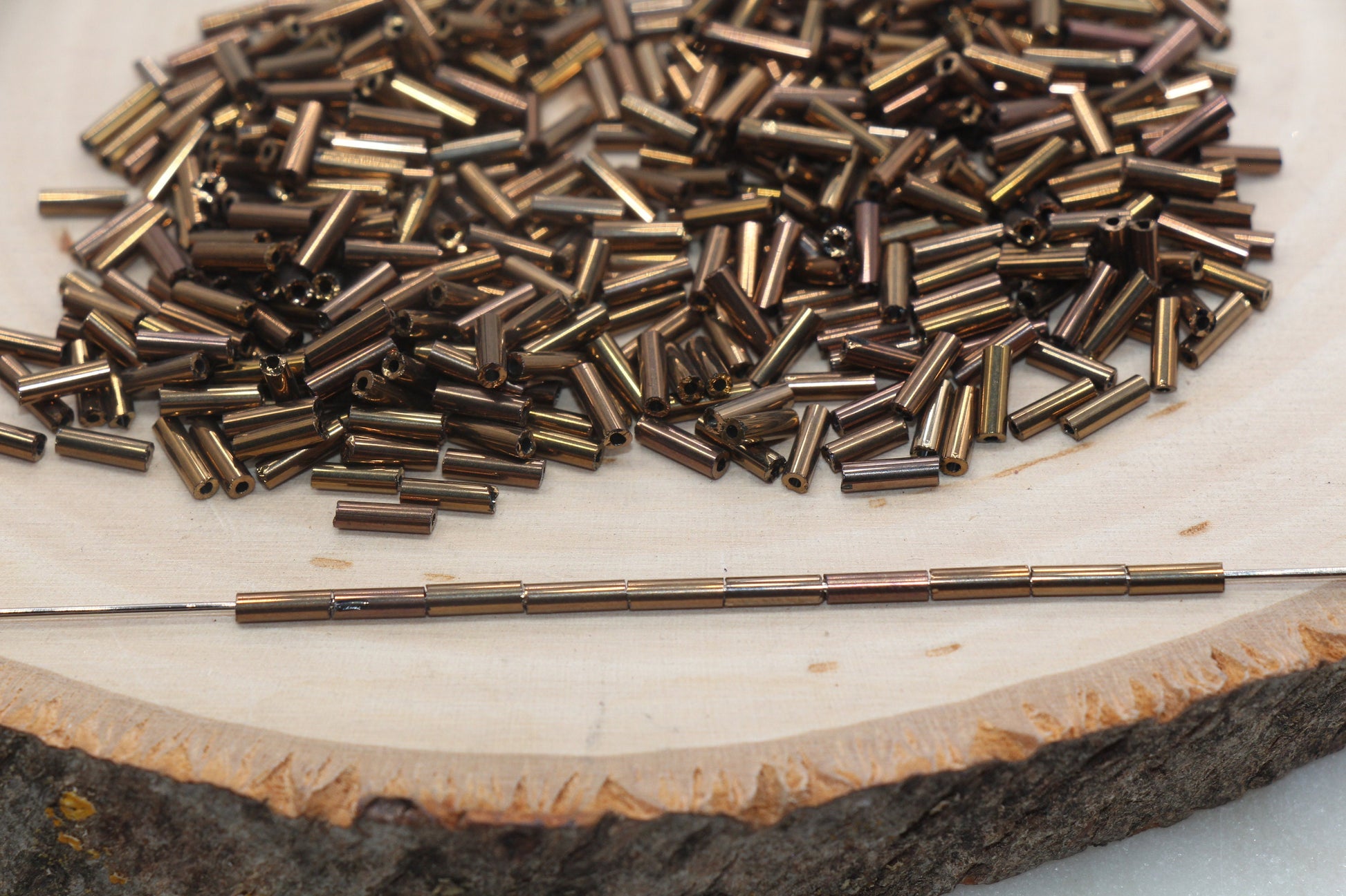 Tube Shape Glass Seed Beads, Metallic Dark Copper Tube Bugle Beads, Size 6mm Beading Supplies #2770