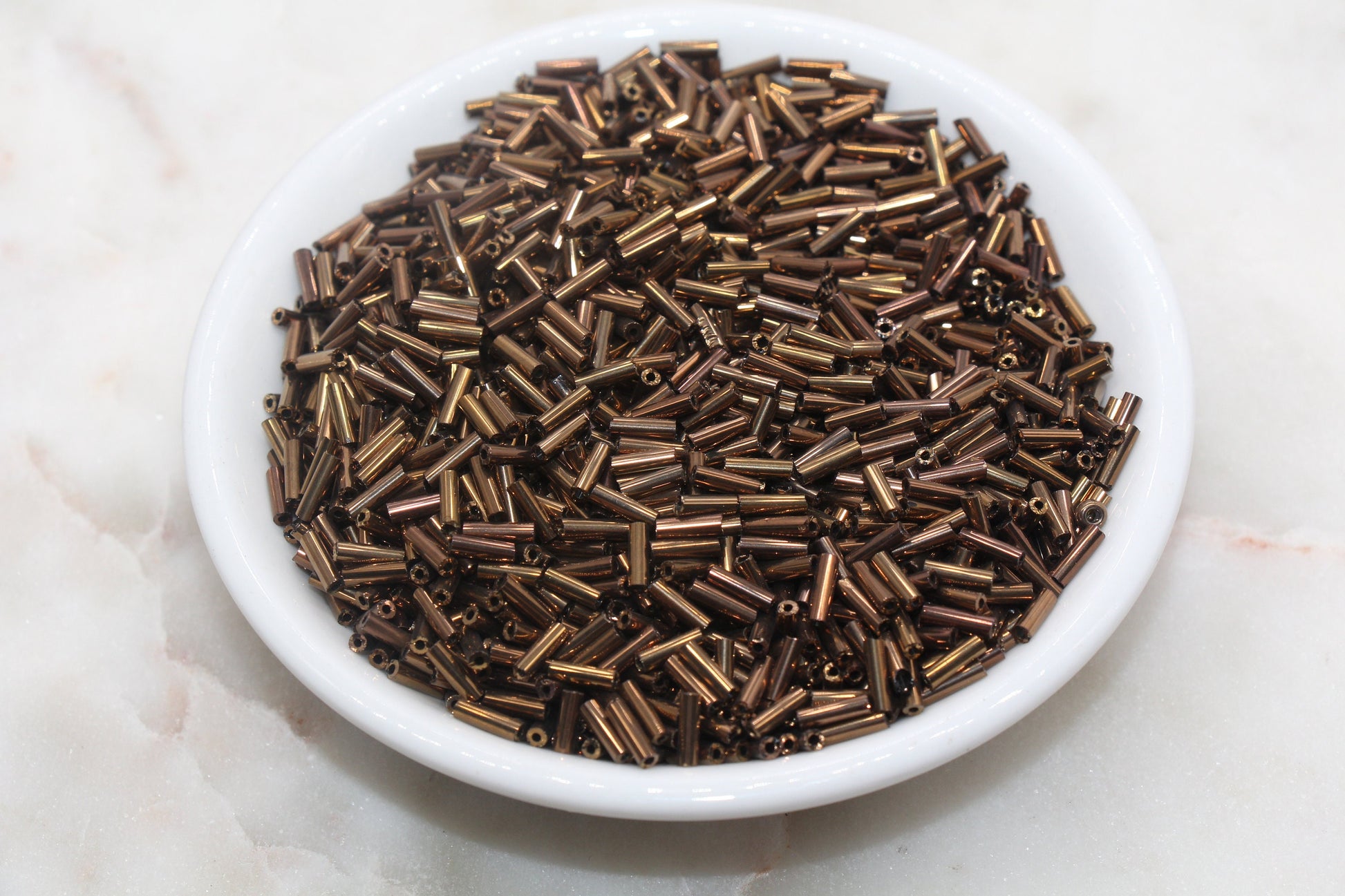 Tube Shape Glass Seed Beads, Metallic Dark Copper Tube Bugle Beads, Size 6mm Beading Supplies #2770