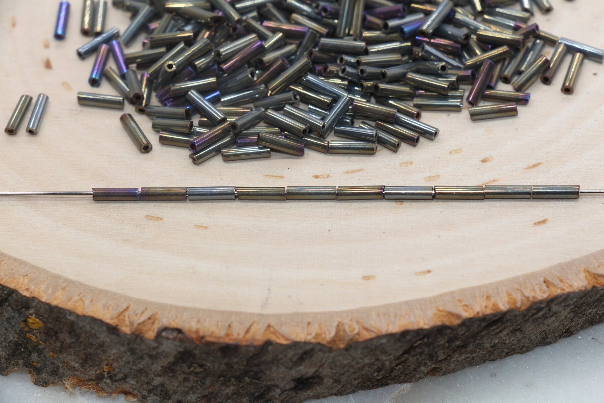 Tube Shape Glass Seed Beads, Metallic Tube Bugle Beads, Size 6mm Beading Supplies #2771